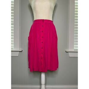 She + Sky Fuchsia Front Button Down Lined Flowy Knee Skirt Pockets Pink Small S